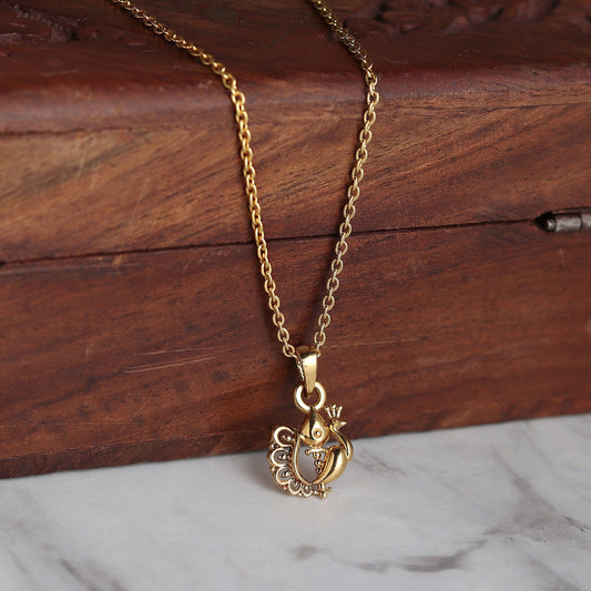 22CT Gold Plated Sterling Silver 92.5% Purity Kartikeya Symbol Pendant with Box Chain 18 inches for Women by Akshat Sapphire PSB7368_Gold