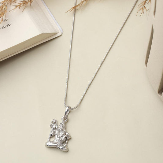 Sterling Silver (92.5% Purity) Pure Silver God Shiva Chain Pendant (Locket with Ball/Beads Chain) for Men & Women