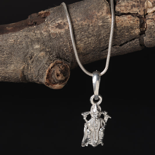 Sterling Silver (92.5% Purity) Pure Silver God Ganesha Chain Pendant (Locket with Ball/Beads Chain) for Men & Women