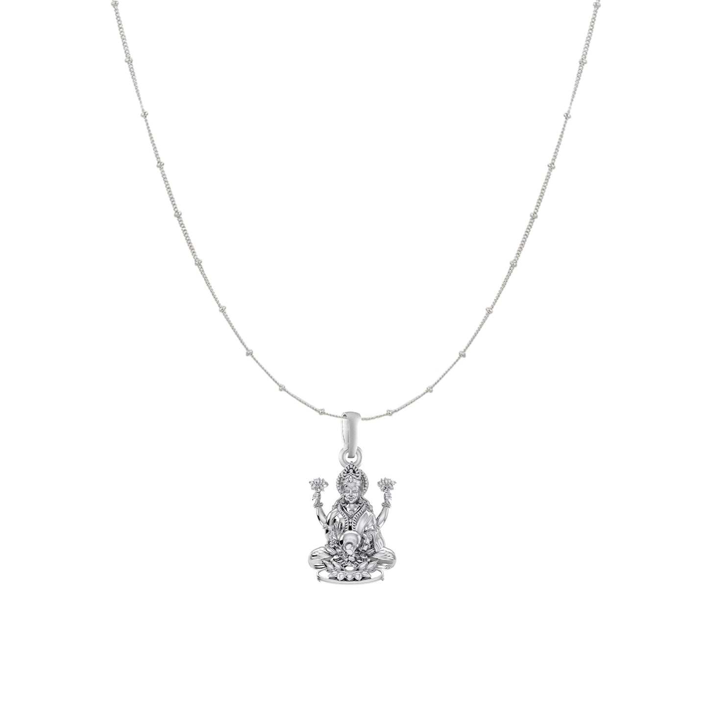 Akshat Sapphire Sterling Silver (92.5% purity) Goddess Laxmi Ji Chain Pendant (Pendant with Ball/Beads Chain) for Men & Women Pure Silver Lord Laxmi Ji Chain Locket for Health & Wealth