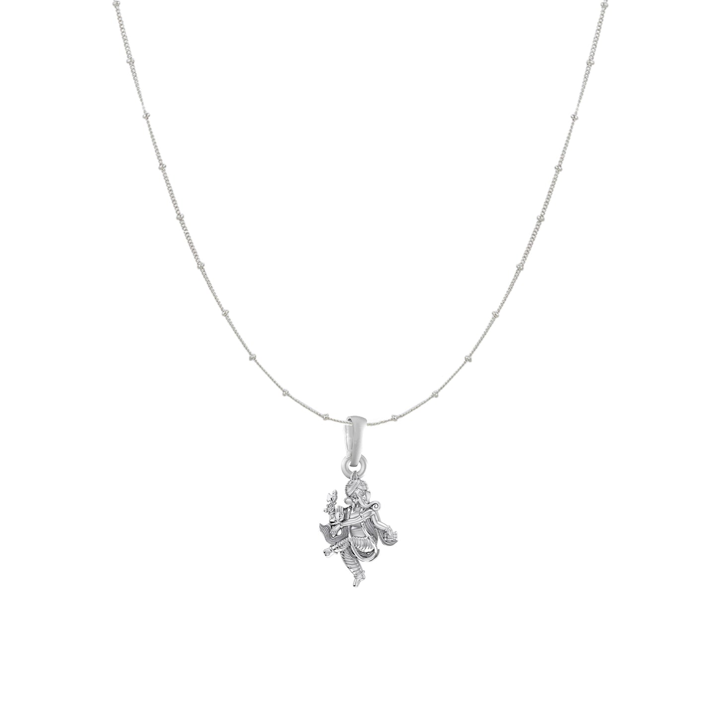 Akshat Sapphire Sterling Silver (92.5% purity) God Ganesha Chain Pendant (Pendant with Ball/Beads Chain) for Men & Women Pure Silver Lord Ganapathy Chain Locket for Good Health & Wealth