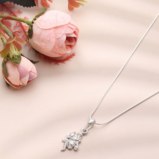 Sterling Silver (92.5% Purity) Pure Silver God Ganesha Chain Pendant (Locket with Ball/Beads Chain) for Men & Women