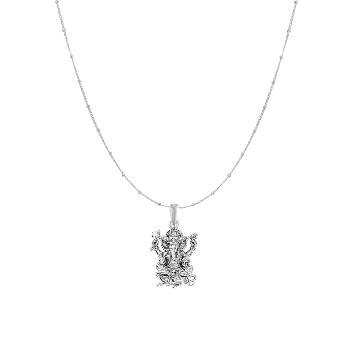 Akshat Sapphire Sterling Silver (92.5% purity) God Ganesha Chain Pendant (Pendant with Ball/Beads Chain) for Men & Women Pure Silver Lord Ganapathy Chain Locket for Good Health & Wealth