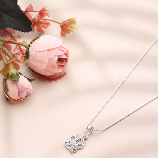 Sterling Silver (92.5% Purity) Pure Silver God Ganesha Chain Pendant (Locket with Ball/Beads Chain) for Men & Women