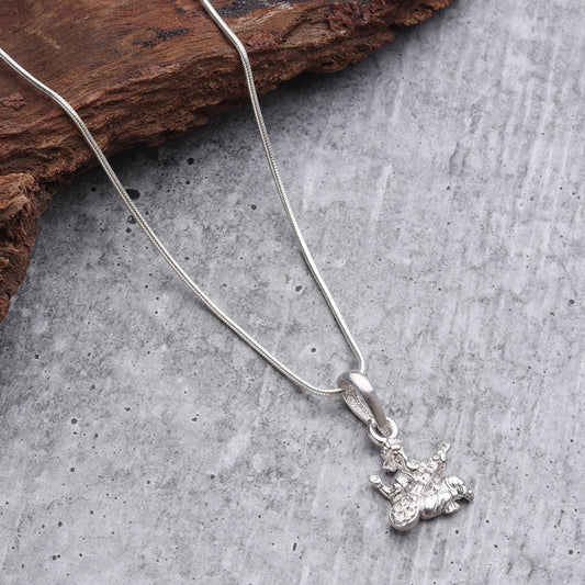 Sterling Silver (92.5% Purity) Pure Silver God Ganesha Chain Pendant (Locket with Ball/Beads Chain) for Men & Women