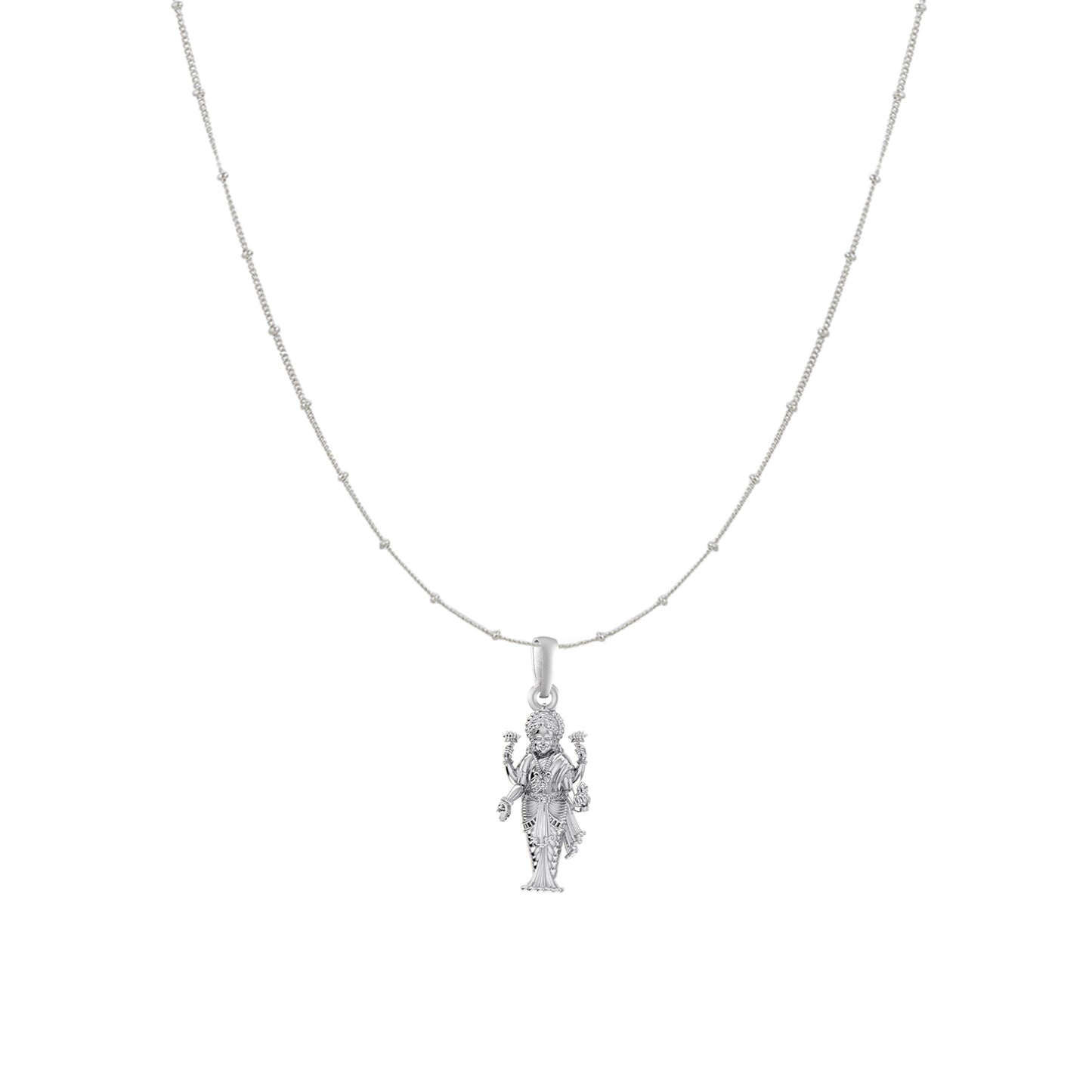 Akshat Sapphire Sterling Silver (92.5% purity) Goddess Laxmi Ji Chain Pendant (Pendant with Ball/Beads Chain) for Men & Women Pure Silver Lord Laxmi Ji Chain Locket for Health & Wealth
