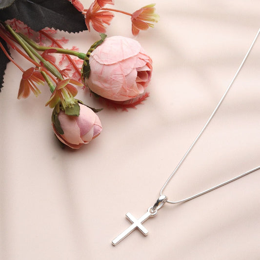 Sterling Silver 92.5 God Jesus Cross Chain Pendant with ball Chain 18 Inches for women by Akshat Sapphire PSBL7178