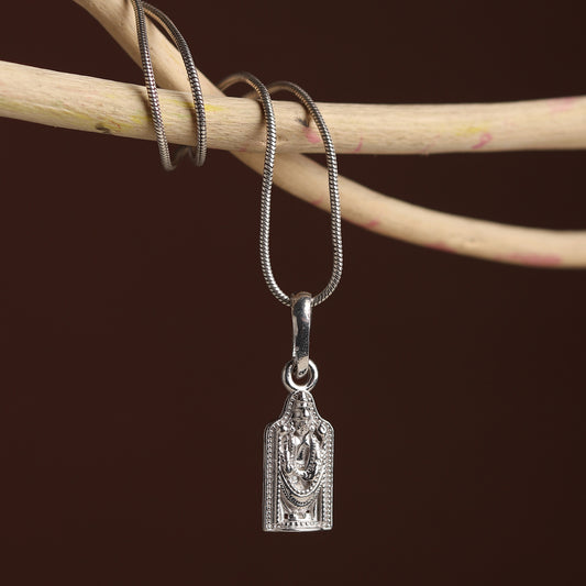 Sterling Silver (92.5% Purity) Pure Silver God Tirupati Bala Ji Chain Pendant (Locket with Ball/Beads Chain) for Men & Women