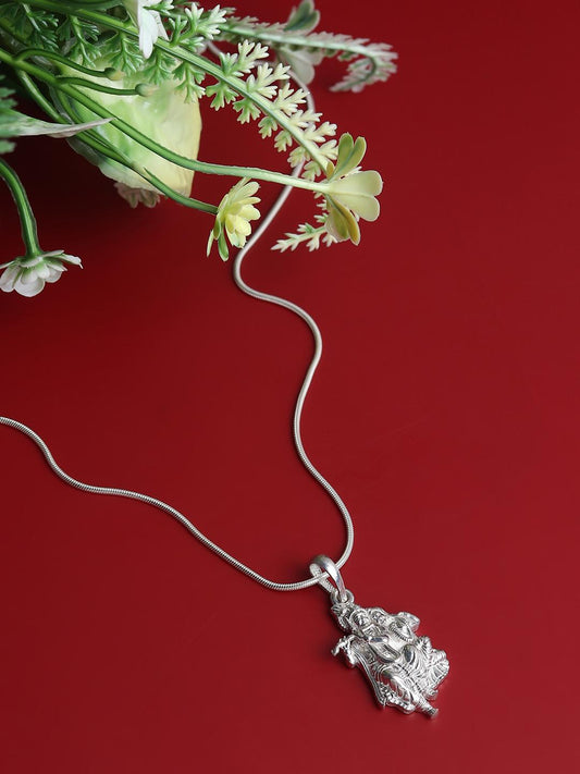 Sterling Silver (92.5% Purity) Pure Silver God Radha Krishna Chain Pendant (Locket with Ball/Beads Chain) for Men & Women