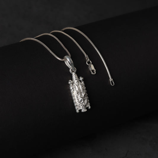 Sterling Silver (92.5% Purity) Pure Silver God Tirupati Bala Ji Chain Pendant (Locket with Ball/Beads Chain) for Men & Women