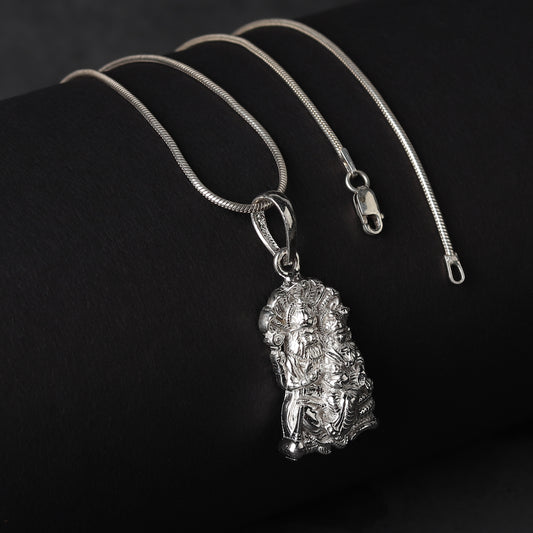 Sterling Silver (92.5% Purity) Pure Silver God Narsimha and Laxmi ji Chain Pendant (Locket with Ball/Beads Chain) for Men & Women