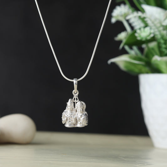 Sterling Silver (92.5% Purity) Pure Silver God Shiv Parvati chain pendant (Locket with Ball/Beads Chain) for Men & Women