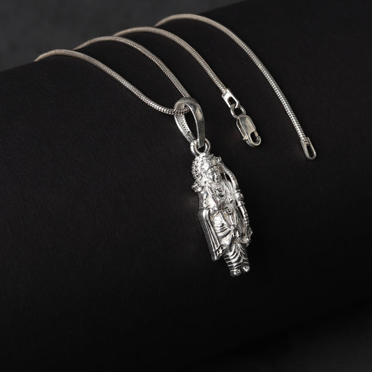 Sterling Silver (92.5% Purity) Pure Silver God Ram Ji chain Pendant (Locket with Ball/Beads Chain) for Men & Women