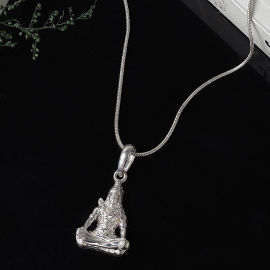 Sterling Silver (92.5% Purity) Pure Silver God Shiva Chain Pendant (Locket with Ball/Beads Chain) for Men & Women