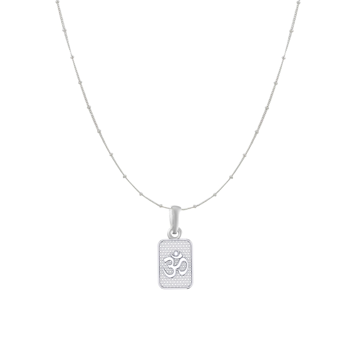 Akshat Sapphire Sterling Silver (92.5% purity) Spiritual OM Chain Pendant (Pendant with Ball/Beads Chain) for Men & Women Pure Silver Divine OM Chain Locket for Health & Wealth