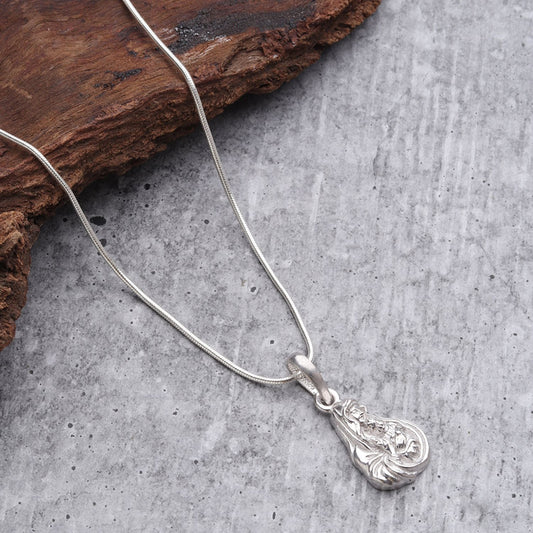 Sterling Silver (92.5% Purity) Pure Silver God Mother Mary chain Pendant (Locket with Ball/Beads Chain) for Men & Women