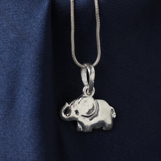 Sterling Silver (92.5% Purity) Pure Silver Strength Symbolic Elephant Chain Pendant (Locket with Ball/Beads Chain) for Men & Women