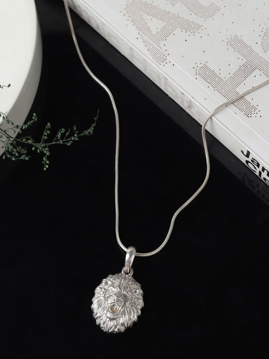 Sterling Silver (92.5% Purity) Pure Silver God Vishnu Narsimha Chain Pendant (Locket with Ball/Beads Chain) for Men & Women