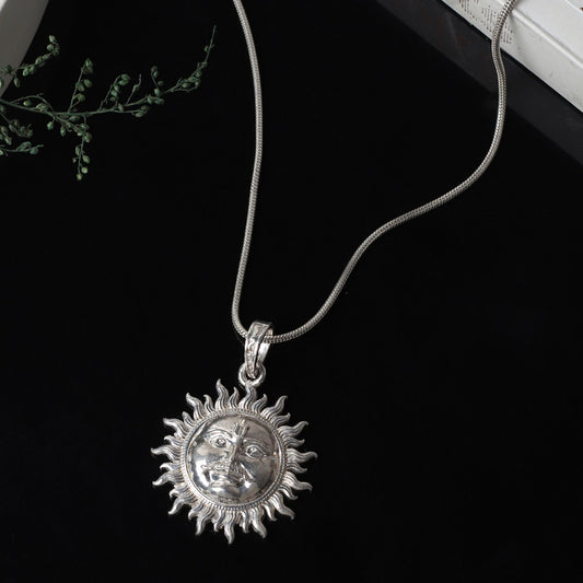Sterling Silver (92.5% Purity) Pure Silver Divine God Sun Chain Pendant (Locket with Ball/Beads Chain) for Men & Women