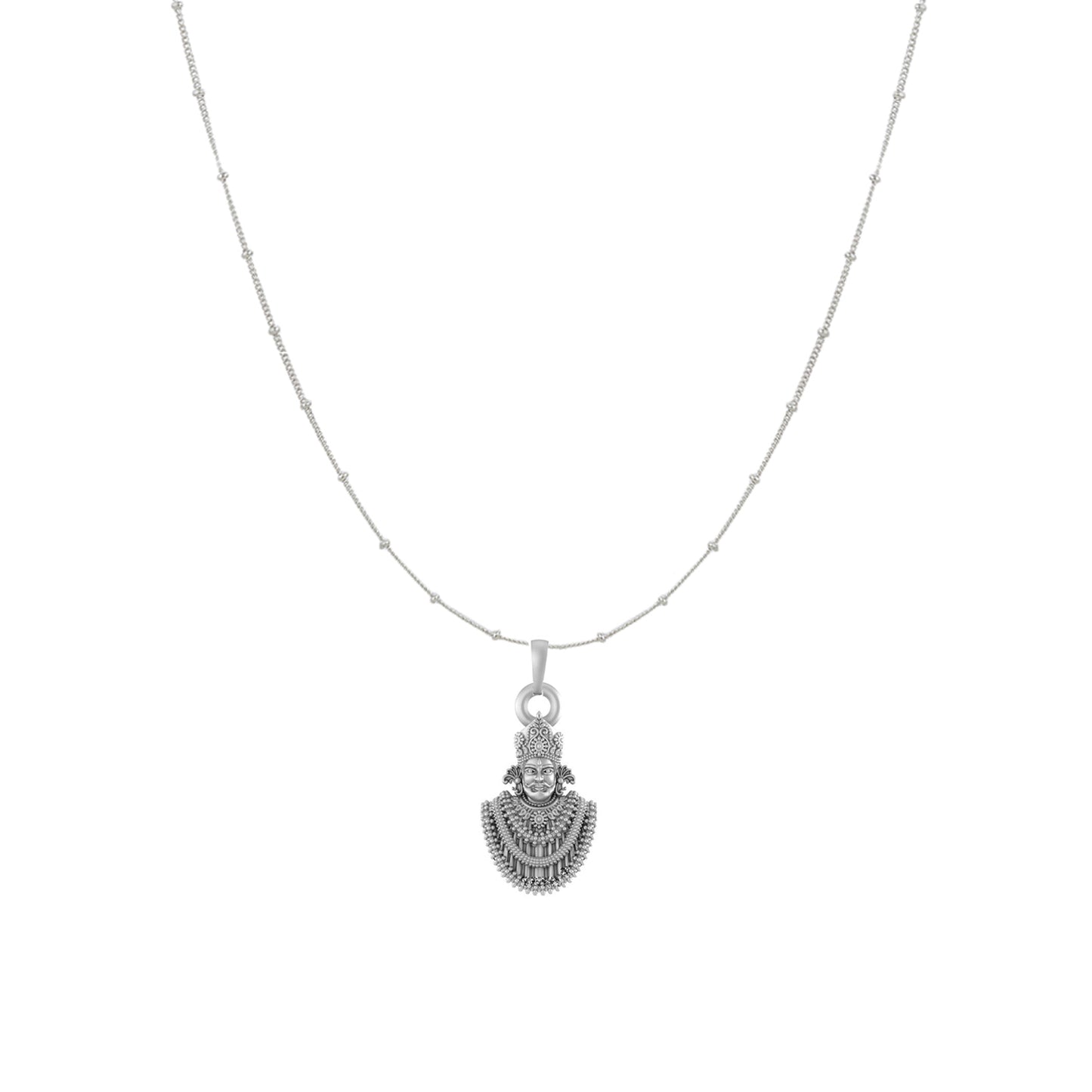 Akshat Sapphire Sterling Silver (92.5% purity) God Baba Khatu Shyam Chain Pendant (Pendant with Ball/Beads Chain) for Men & Women Pure Silver Lord Baba Khatu Shyam Chain Locket for Good Health & Wealth