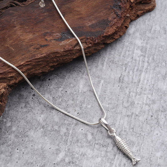 Sterling Silver (92.5% Purity) Pure Silver Stylish and Fashionable Fish Chain Pendant (Locket with Ball/Beads Chain) for Men & Women