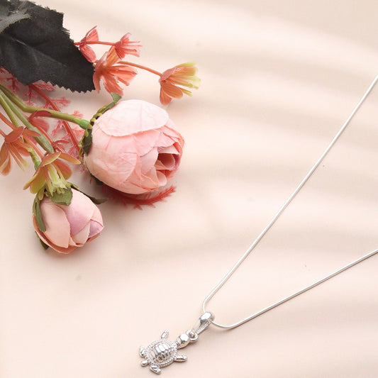 Sterling Silver (92.5% Purity) Pure Silver Prosperity and peace Symbolic Tortoise Chain Pendant (Locket with Ball/Beads Chain) for Men & Women