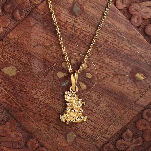 22KT Gold Plated Sterling Silver (92.5% Purity) Pure Silver God Ganesha Chain Pendant (Locket with Ball Chain) for Women