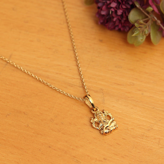 22KT Gold Plated Sterling Silver (92.5% Purity) Pure Silver God Ganesha Chain Pendant (Locket with Ball Chain) for Women