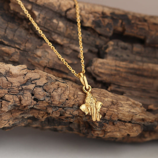 22KT Gold Plated Sterling Silver (92.5% Purity) Pure Silver God Ganesha Chain Pendant (Locket with Ball Chain) for Women