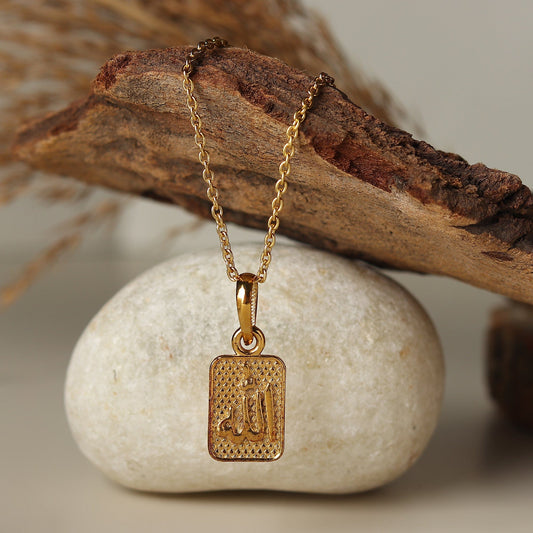 22KT Gold Plated Sterling Silver (92.5% Purity) Pure Silver Religious God Allah Barkat Chain Pendant (Locket with Ball Chain) for Men and women