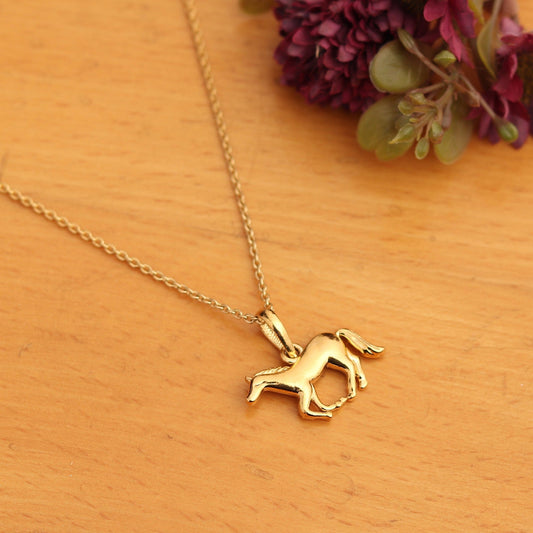 22KT Gold Plated Sterling Silver (92.5% Purity) Pure Silver Strength Symbolic Horse Chain Pendant (Locket with Ball Chain) for Women