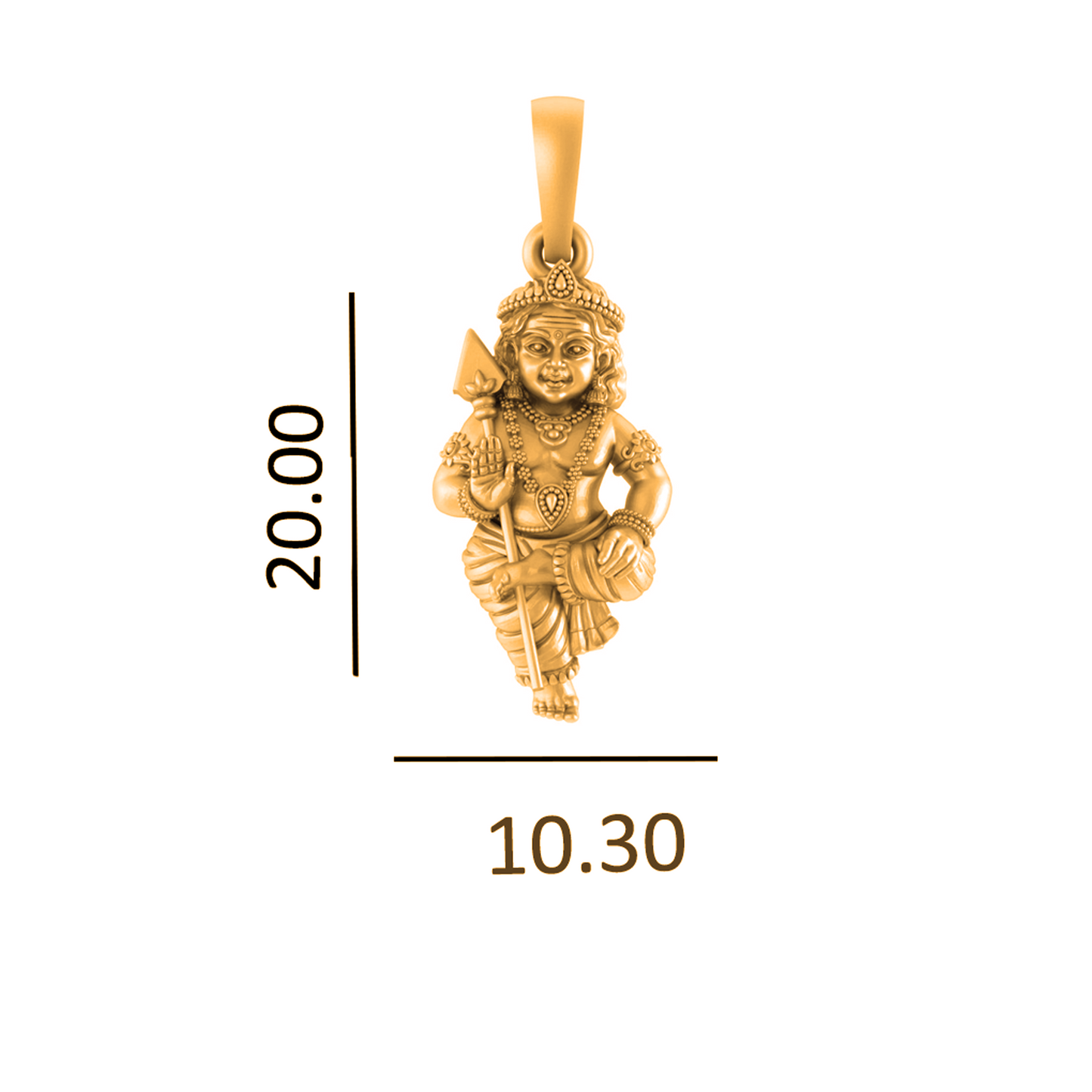22KT Gold Plated Sterling Silver God Kartikeya Pure Silver 92.5% purity Chain pendant by Murugan Pendant (Pendant with Ball Chain-18 inches)