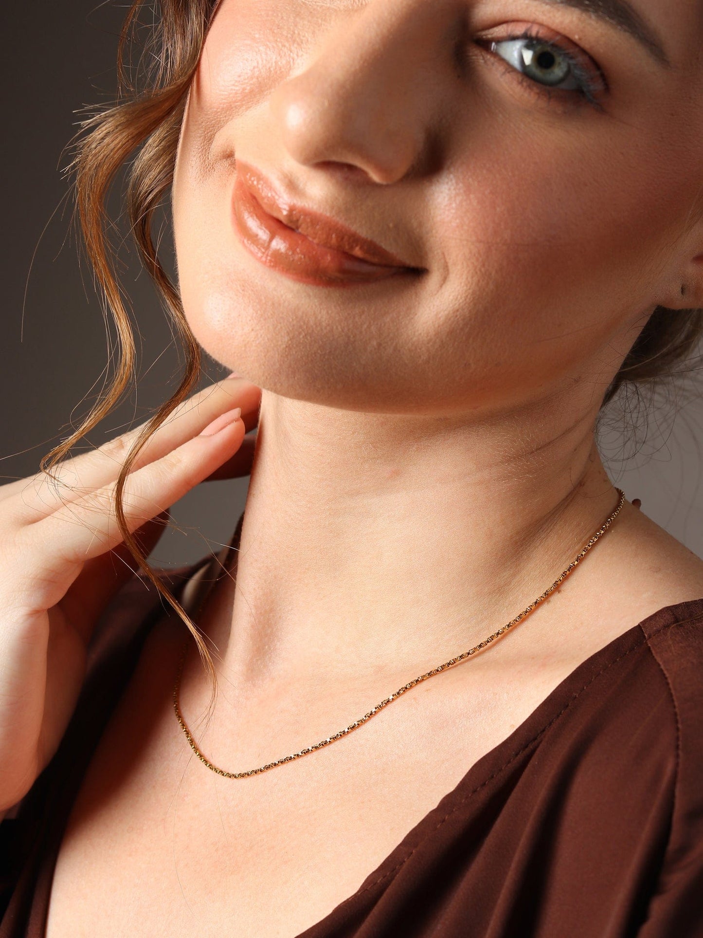 22 CT Gold Plated Silver (92.5% purity)Italian box chain for Girls and Women