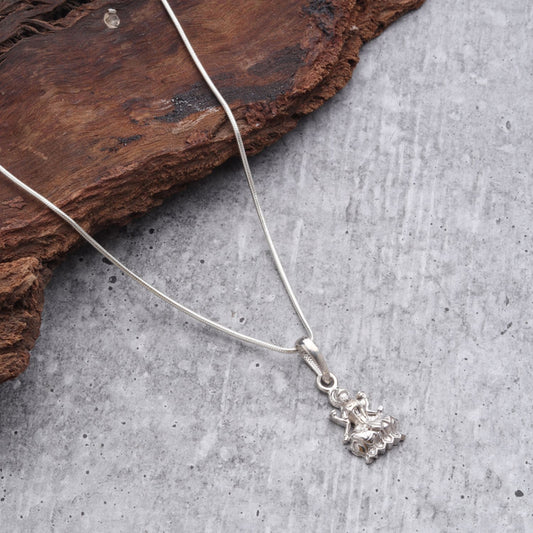 Sterling Silver (92.5% Purity) Pure Silver Goddess Laxmi Ji Chain Pendant (Locket with Figaro Chain) for Men & Women