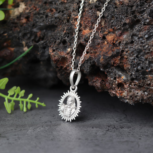 Sterling Silver (92.5% Purity) Pure Silver God Shree Sai Baba chain Pendant (Locket with Figaro Chain) for Men & Women