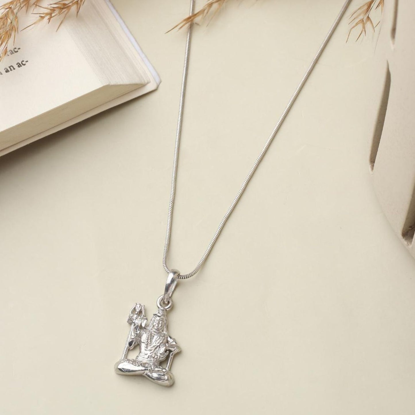 Akshat Sapphire Sterling Silver (92.5% purity) God Shiva Chain Pendant (Pendant with Figaro Chain) for Men & Women Pure Silver Lord Shiv Chain Locket for Good Health & Wealth