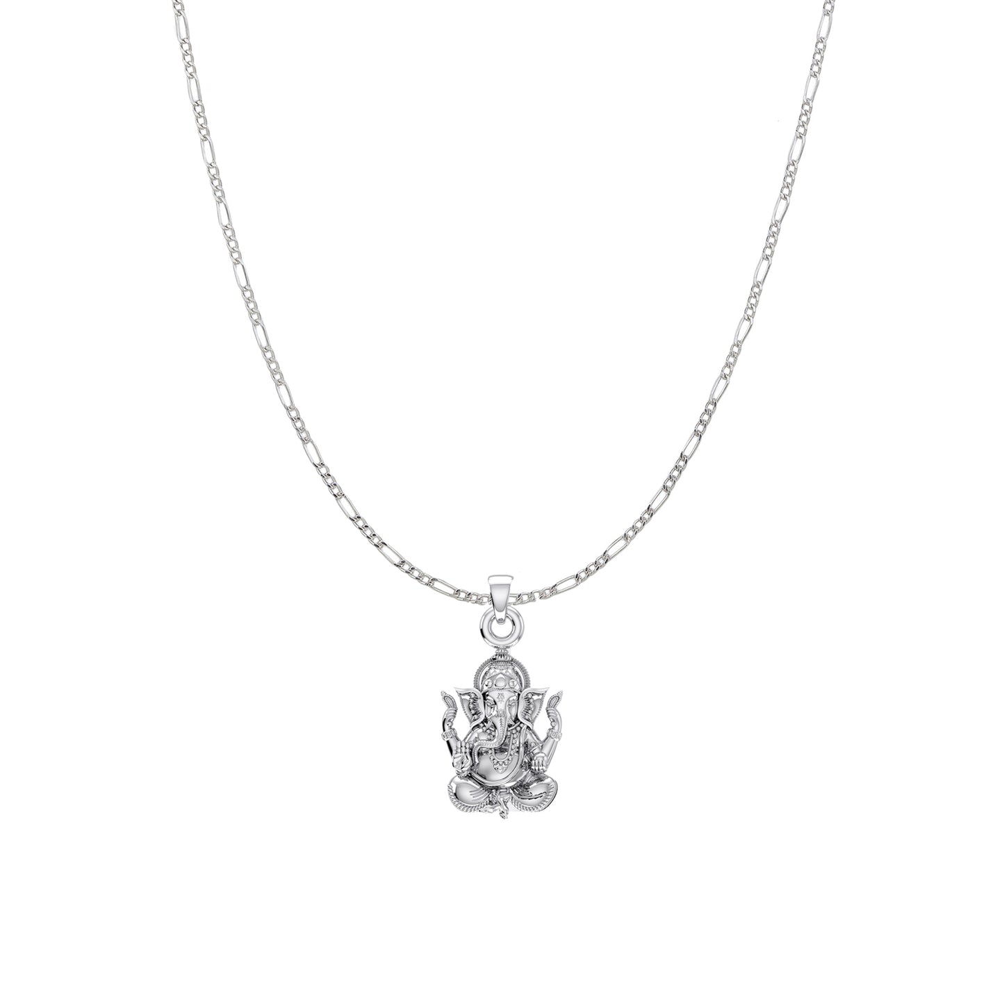 Akshat Sapphire Sterling Silver (92.5% purity) God Ganesha Chain Pendant (Pendant with Figaro Chain) for Men & Women Pure Silver Lord Ganapathy Chain Locket for Good Health & Wealth