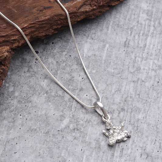 Sterling Silver (92.5% Purity) Pure Silver God Ganesha Chain Pendant (Locket with Figaro Chain) for Men & Women