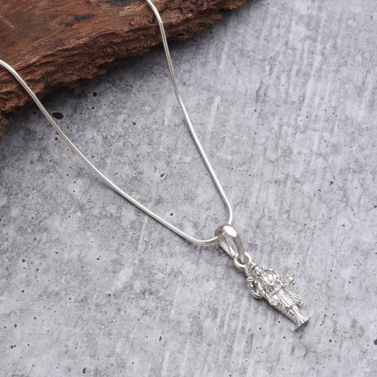 Sterling Silver 92.5 Goddess Laxmi Chain Pendant with figaro Chain 18 Inches for women by Akshat Sapphire PSF7151
