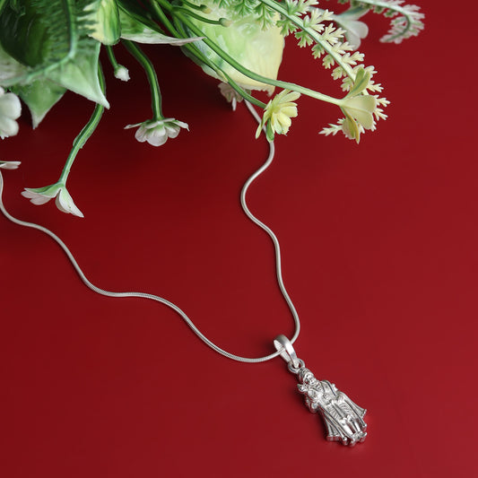 Sterling Silver (92.5% Purity) Pure Silver God Kartikeya Chain Pendant (Locket with Figaro Chain) for Men & Women