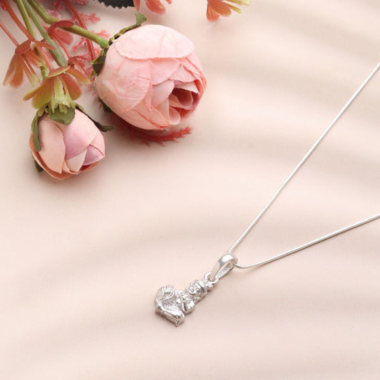 Sterling Silver 92.5 God Laddu Gopal Chain Pendant with figaro Chain 18 Inches for women by Akshat Sapphire PSF7177