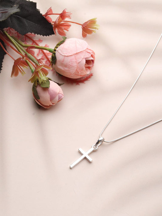 Sterling Silver 92.5 God Jesus Cross Chain Pendant with figaro Chain 18 Inches for women by Akshat Sapphire PSF7178