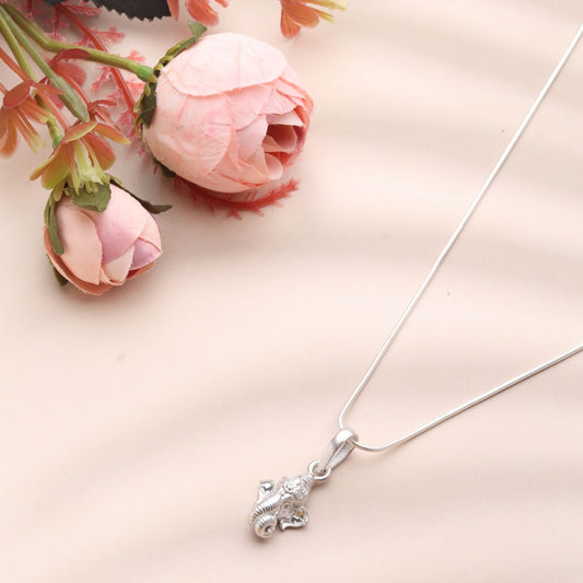 Sterling Silver (92.5% Purity) Pure Silver God Ganesha Chain Pendant (Locket with Figaro Chain) for Men & Women