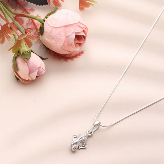 Sterling Silver 92.5 God Ganesh Chain Pendant with figaro Chain 18 Inches for women by Akshat Sapphire PSF7186