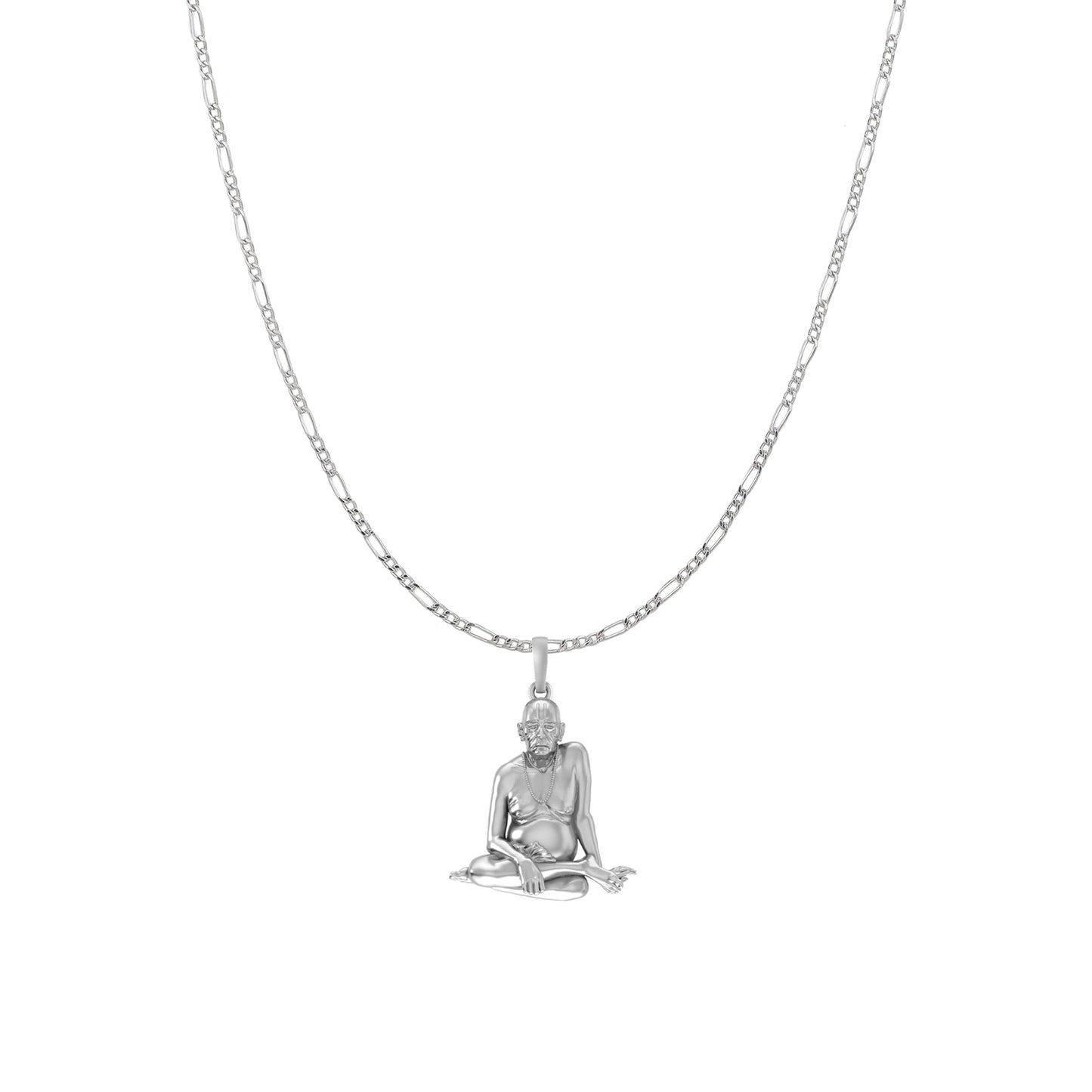 Akshat Sapphire Sterling Silver (92.5% purity) Spiritual Swami Samarth Chain Pendant (Pendant with Figaro Chain) for Men and women Pure Silver religious Swami of Akkalkot Swami Smarth Chain Locket for Good Luck, Health & Wealth