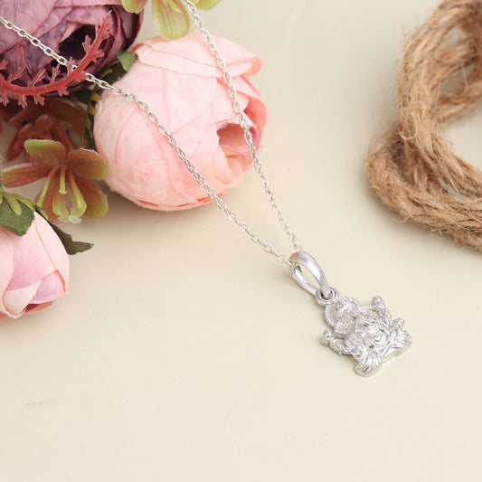 Sterling Silver (92.5% Purity) Pure Silver God Ganesha Chain Pendant (Locket with Figaro Chain) for Men & Women