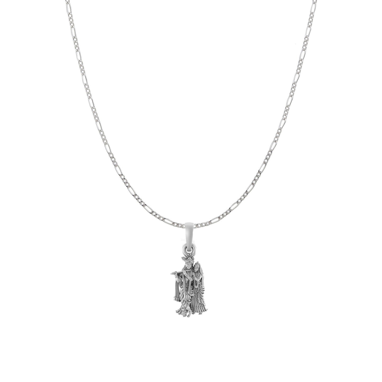 Akshat Sapphire Sterling Silver (92.5% purity) God Radha Krishna Chain Pendant (Pendant with Figaro Chain) for Men & Women Pure Silver Lord Radha kishan Chain Locket for Good Health & Wealth