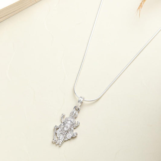 Sterling Silver (92.5% Purity) Pure Silver Vishnu ji chain pendant (Locket with Figaro Chain) for Men and women