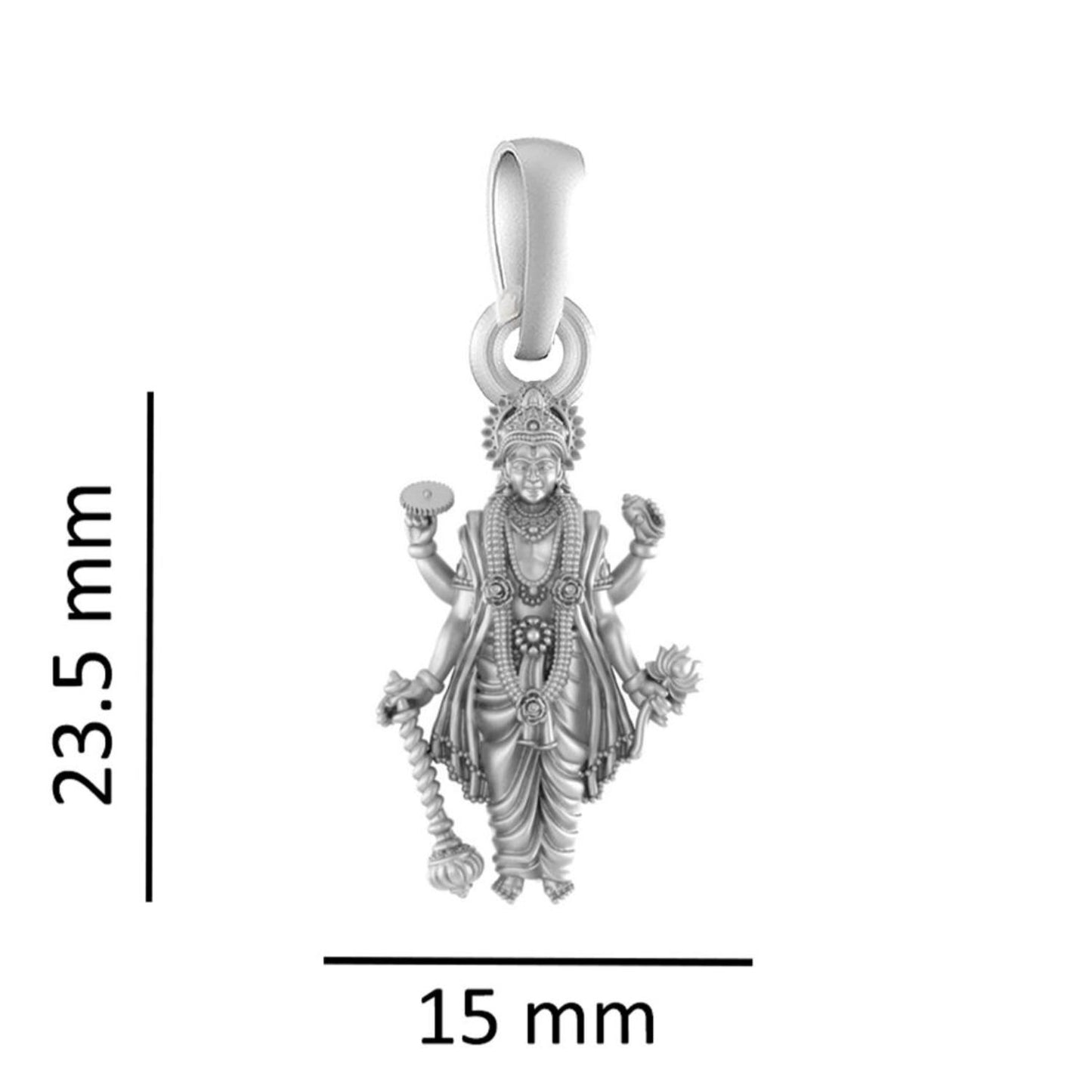 Sterling Silver (92.5% Purity) Pure Silver Vishnu ji chain pendant (Locket with Figaro Chain) for Men and women