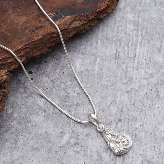 Sterling Silver (92.5% Purity) Pure Silver God Mother Mary chain Pendant (Locket with Figaro Chain) for Men & Women